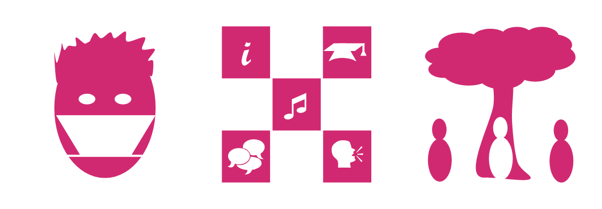 icons illustrating community-centred media