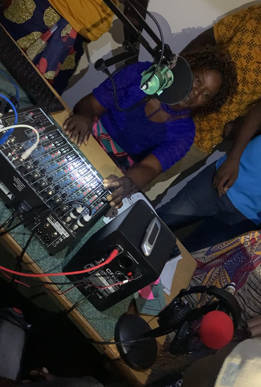 Woman in a radio studio